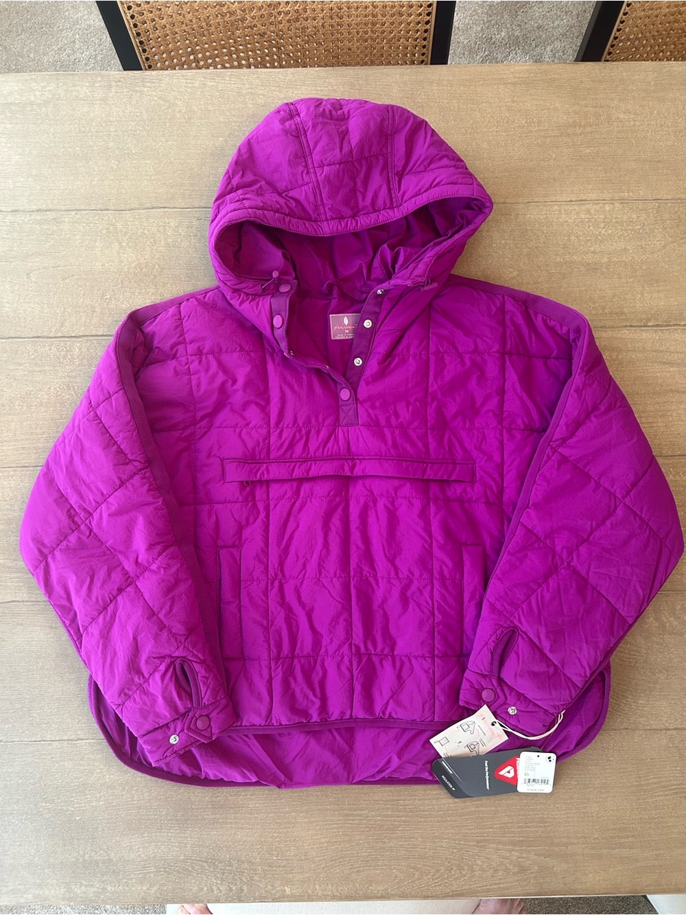 NWT free people Hooded Quilted Pullover Jacket in Fuchsia size xs